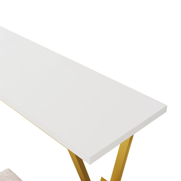 Everly Quinn 4Piece Counter Height Extra Long Console Bar Dining Table Set With 3 Padded Stools